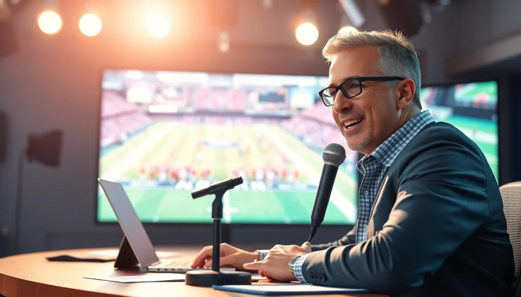 스포츠중계를 생생하게 전달하는 전문 아나운서의 모습