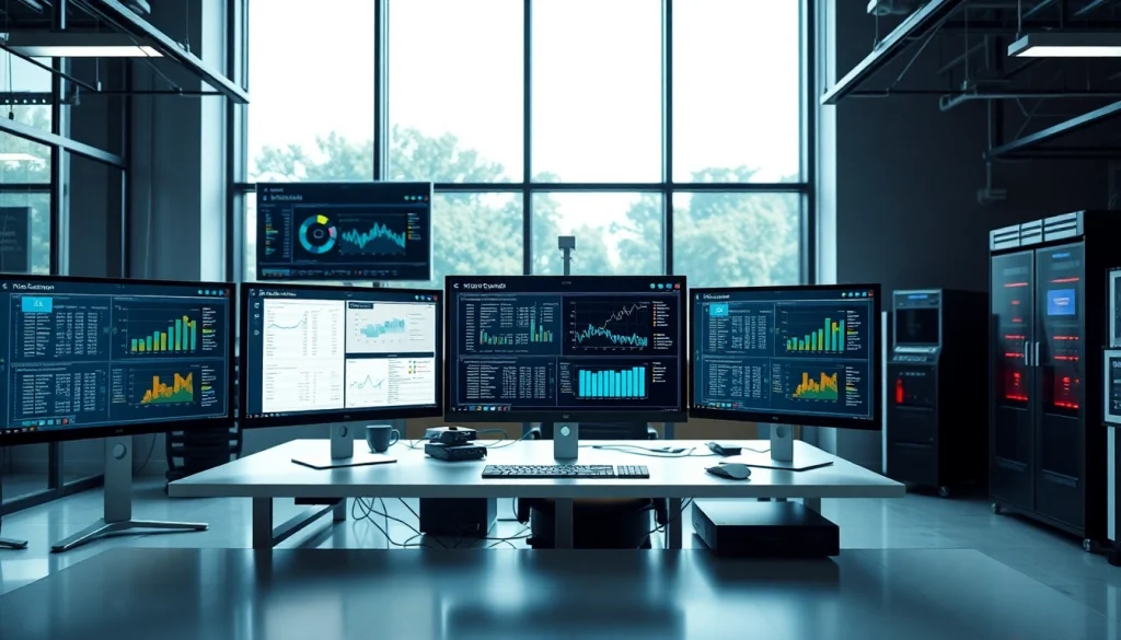 Improve server management with a modern office setup showcasing diverse IT monitoring tools.