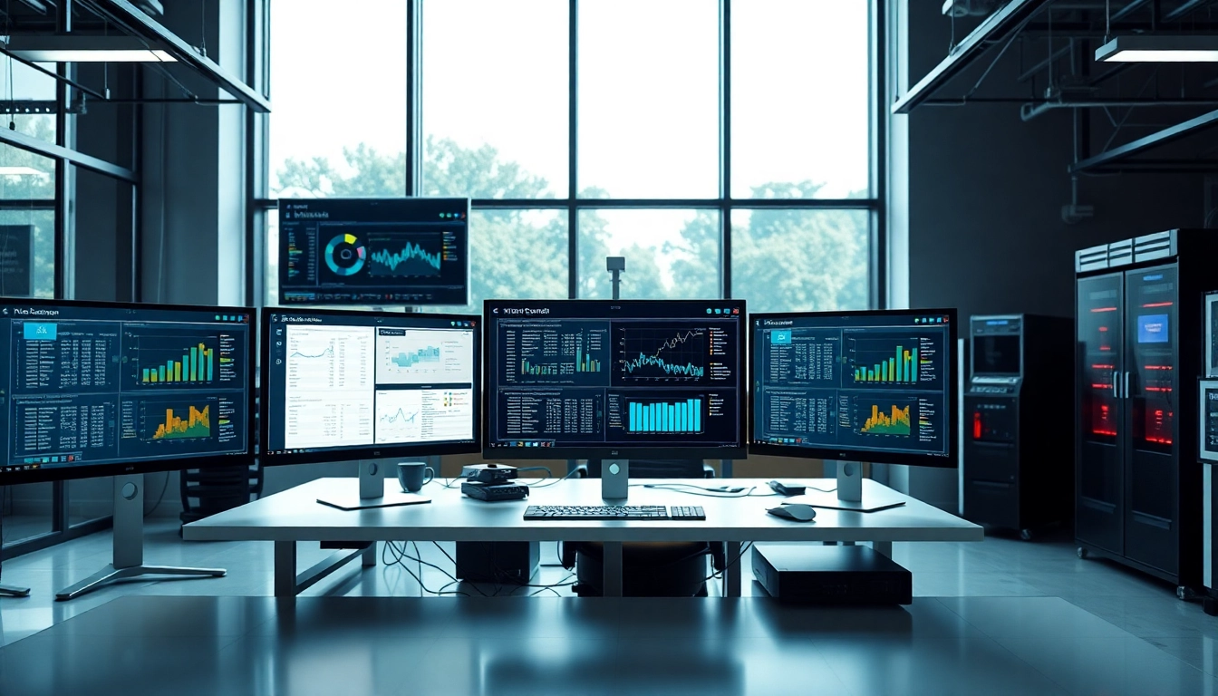 Improve server management with a modern office setup showcasing diverse IT monitoring tools.