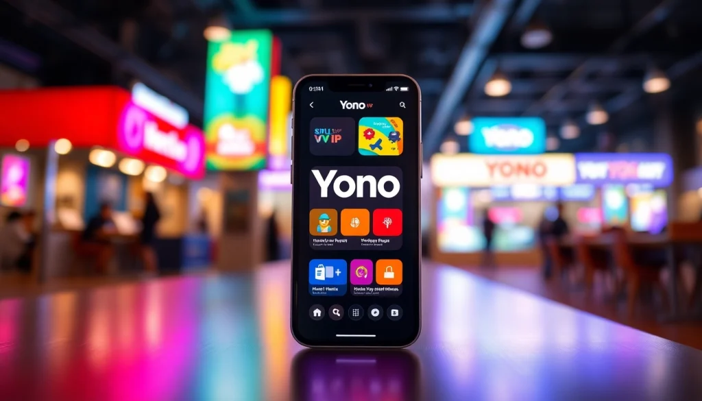 Explore the Yono VIP app interface featuring vibrant colors and engaging visuals for users.