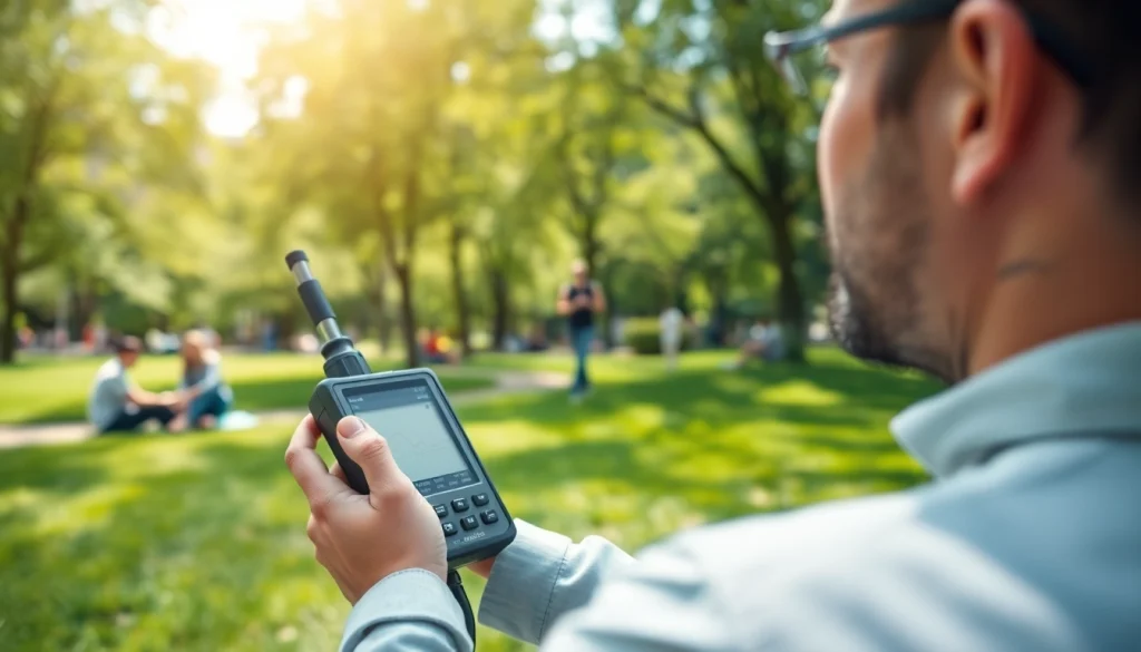 Conducting a noise impact assessment in a park, emphasizing sound evaluation techniques.