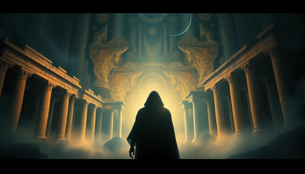 Visual representation of the quest for immortality from www.trilgameshproject.com featuring a mysterious figure.