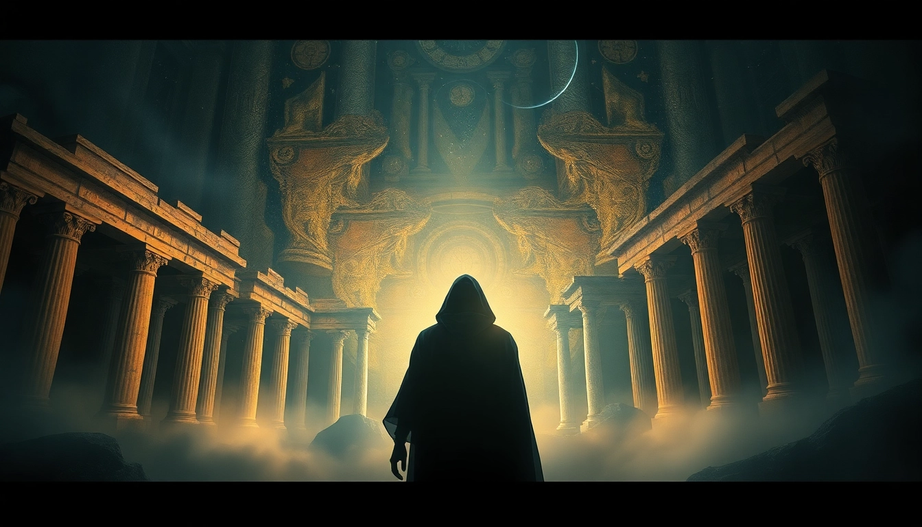 Visual representation of the quest for immortality from www.trilgameshproject.com featuring a mysterious figure.