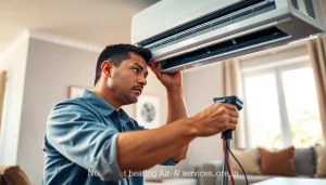 HVAC technician providing service at https://nobleheatingairservices.com with professional equipment.