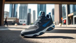 Showcasing the MV 88 shoe in a vibrant urban setting, highlighting its sleek design.