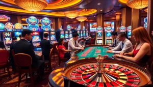 Experience the thrill of MM88 COM with a vibrant casino scene showcasing roulette and poker action.