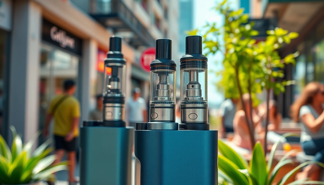 Vapes in urban setting, showcasing a modern design under bright sunlight.