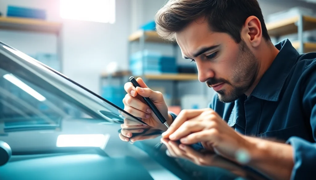 Repair of windshield with Lifetime warranty auto glass Denver in a professional setting.