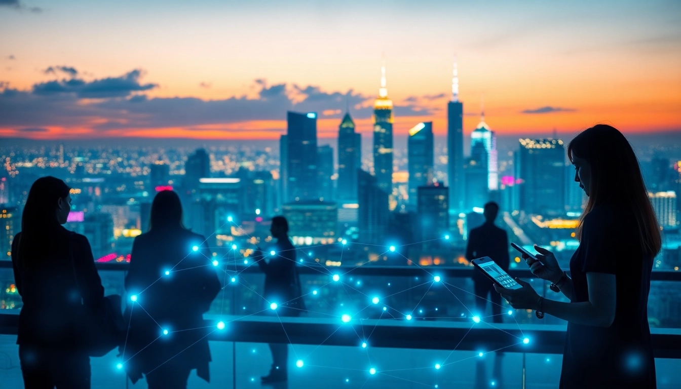 Engage with the latest Technology innovations in a vibrant cityscape featuring advanced devices.