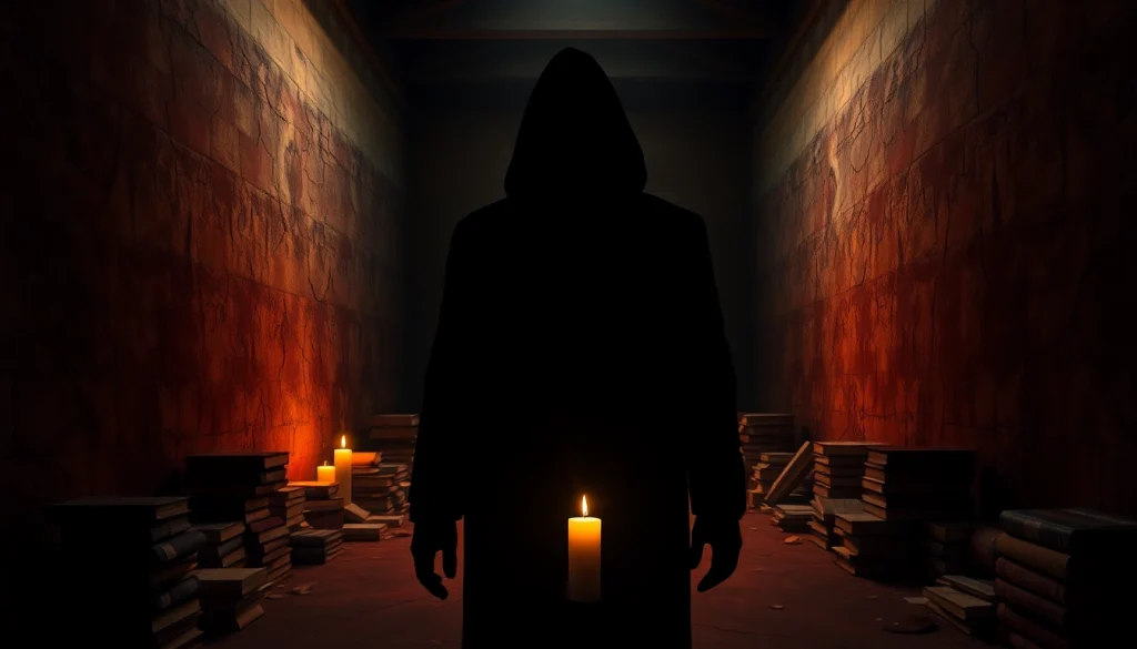 A captivating thriller book cover showcasing mystery with shadows and candlelight.