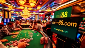 Experience the thrill of gambling at mm88.com with vibrant casino activities and exciting game elements in view.