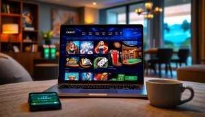 Engaging view of https://whycazino.com on a laptop, showcasing a modern online gaming platform with various games.