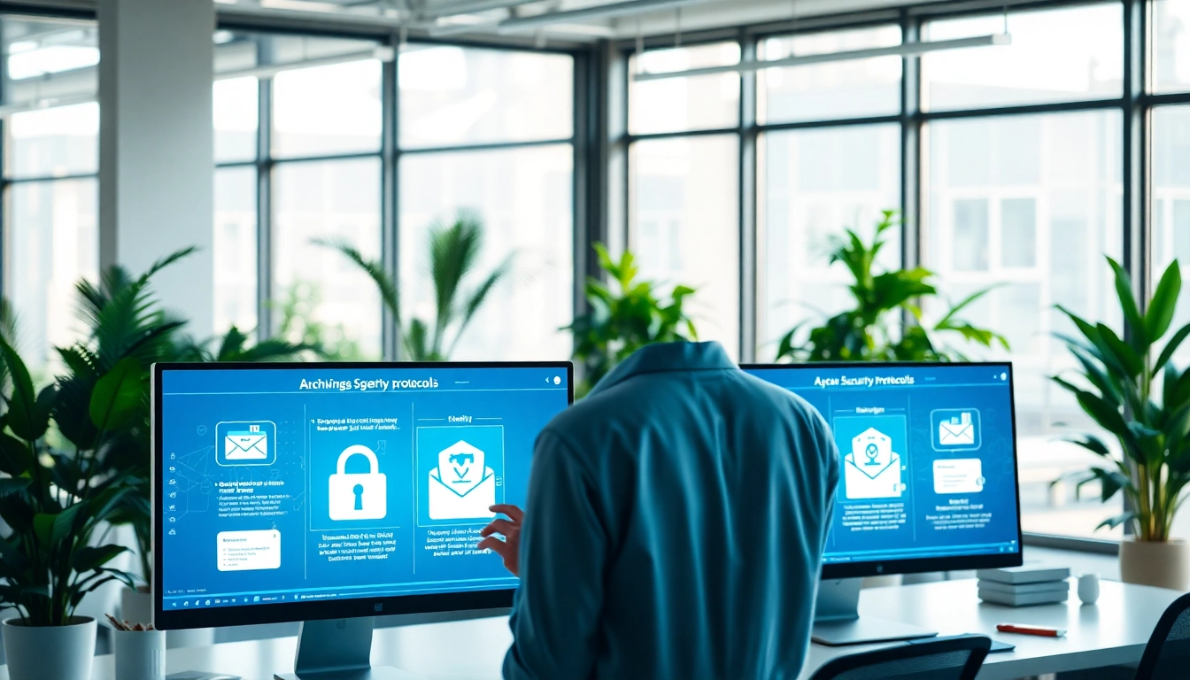 Enhance Email Security & Archiving with a modern digital archiving system in a professional office setting.