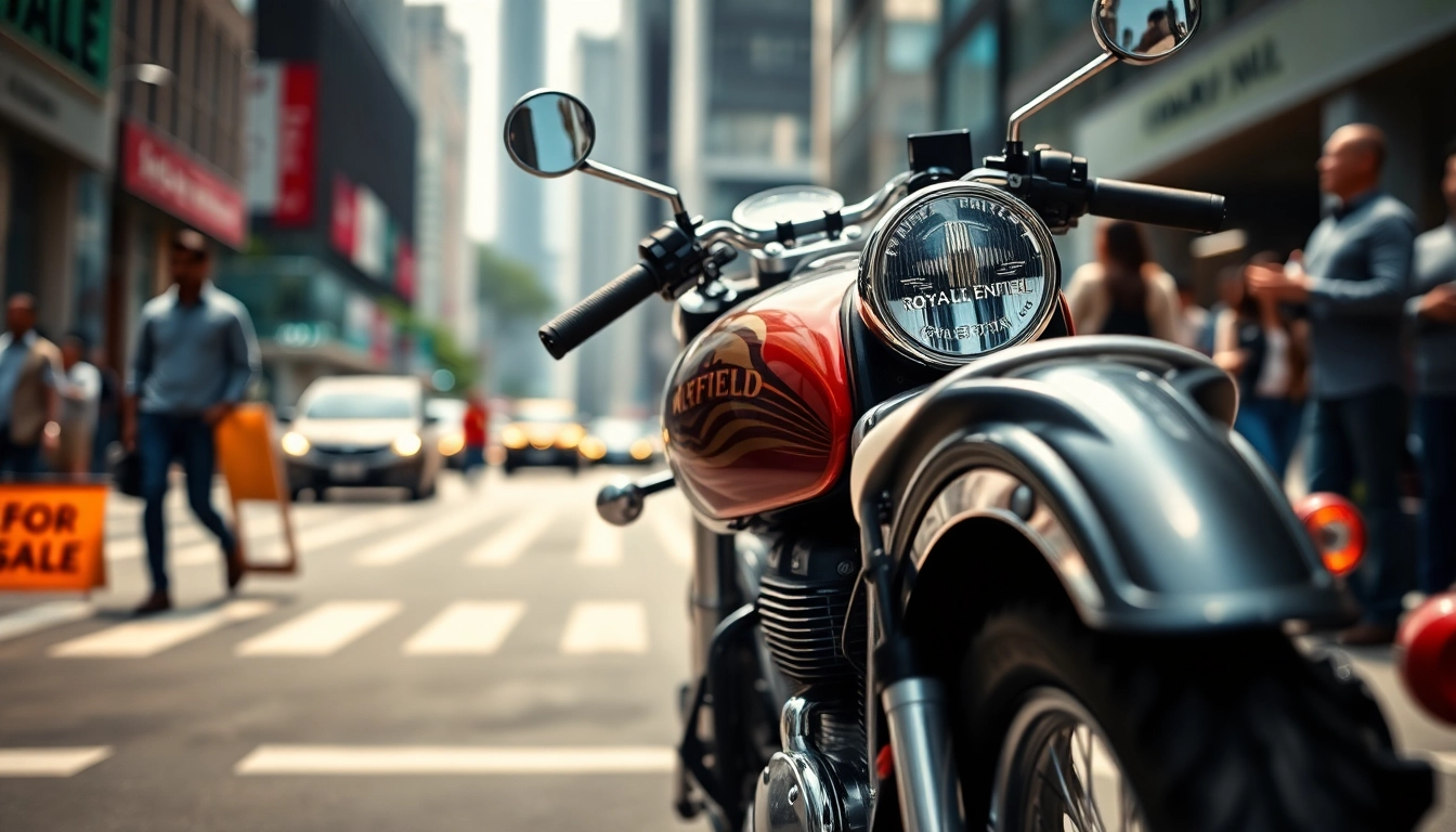 Verkauf von Royal Enfield über https://moto-ankauf.de/royal-enfield-verkaufen in einer lebhaften urbanen Umgebung.