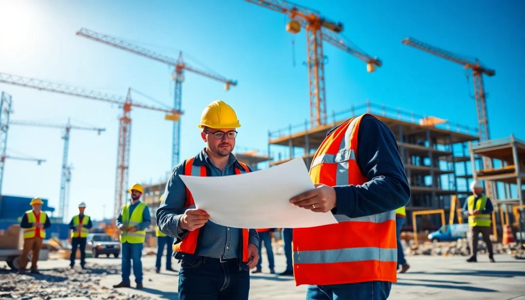 New Jersey Commercial General Contractor managing a construction project with a diverse team, showcasing teamwork.