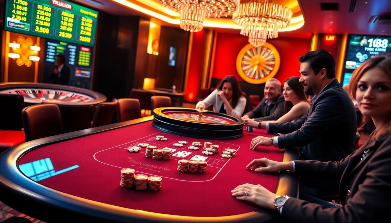 Experience the thrill of poker with vn168 at a vibrant casino table filled with excitement and high stakes.