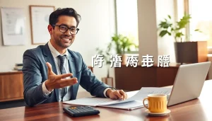 신용카드 현금화를 설명하는 금융 전문가가 사무실에서 친근하게 안내하는 모습