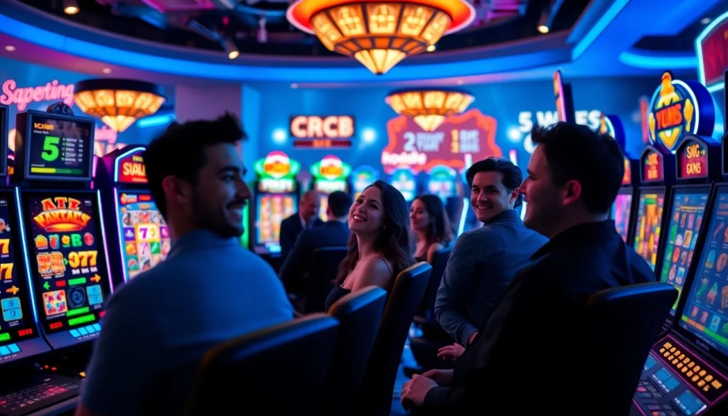 Immersive gameplay experience at Kode4d with vibrant slot machines and excited players.