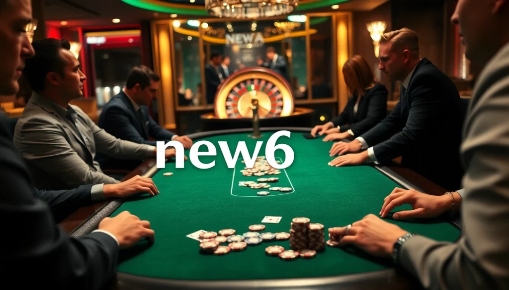 Engaged gamblers enjoying a high-stakes poker game at new66, filled with excitement and luxury.
