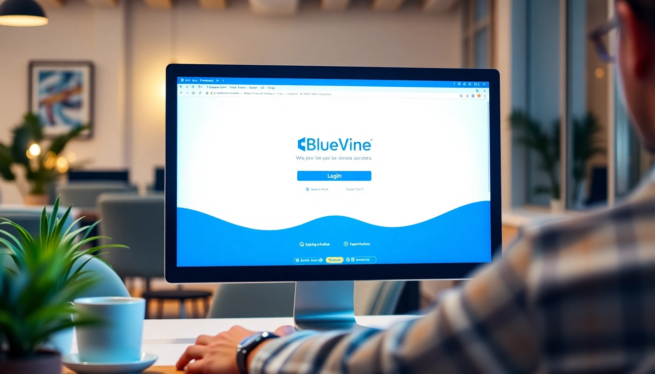 Accessing the bluevine login securely on a laptop in a modern workspace.