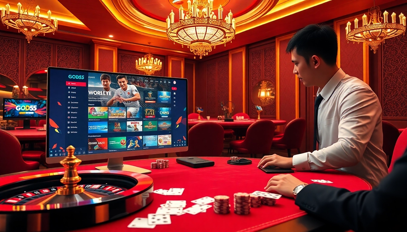 Gambling excitement at god55 việt nam with vibrant casino tables and professional players.