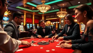 Players enjoying an engaging U8888 live casino experience at a luxurious poker table.