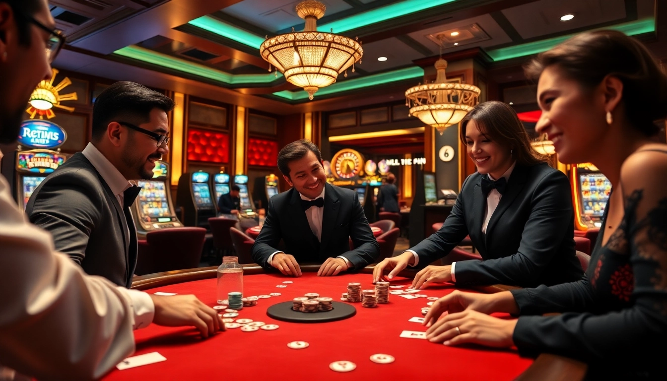 Players enjoying an engaging U8888 live casino experience at a luxurious poker table.