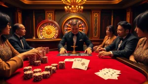 Players enjoying a game at Nhà cái NEW88's lavish poker table with winning cards.