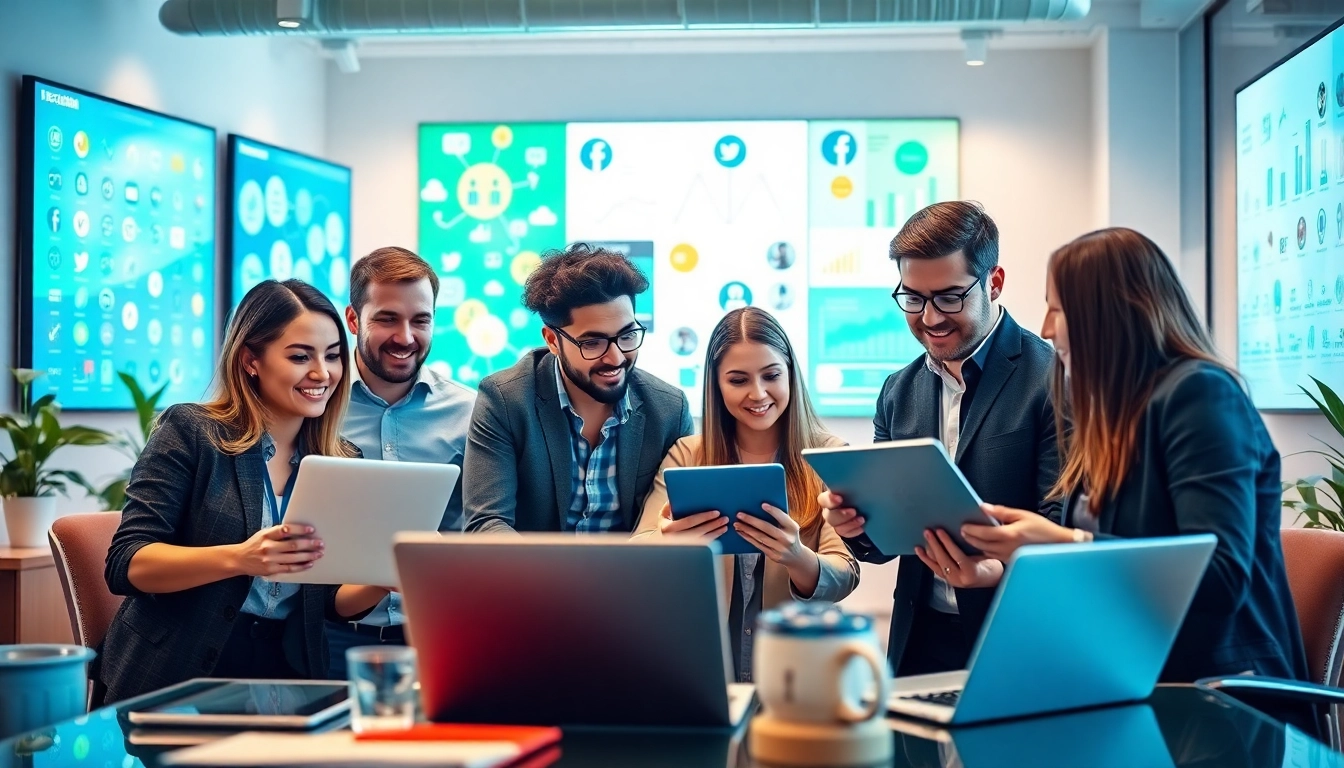 Boost engagement strategies with https://boost-social-media.com in a collaborative marketing office.