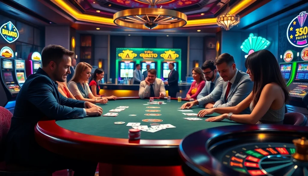 Experience the thrill of obraltoto with vibrant casino games and lively players at a high-stakes poker table.
