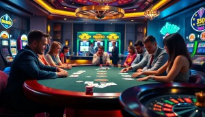 Experience the thrill of obraltoto with vibrant casino games and lively players at a high-stakes poker table.