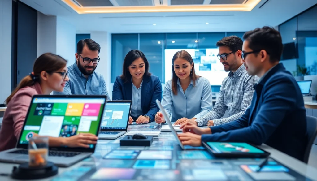 A collaborative team designing a modern website, emphasizing thiết kế web innovation.