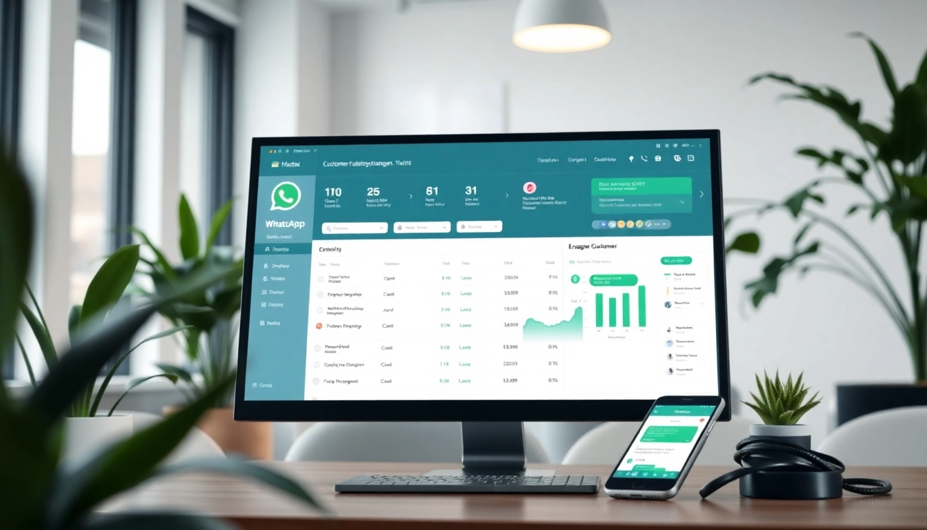 What is a CRM for WhatsApp showcased in a modern office with user-friendly interface.