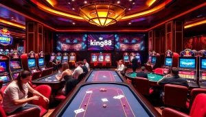 Experience the excitement of king88 at a luxurious casino with tables and vibrant games.