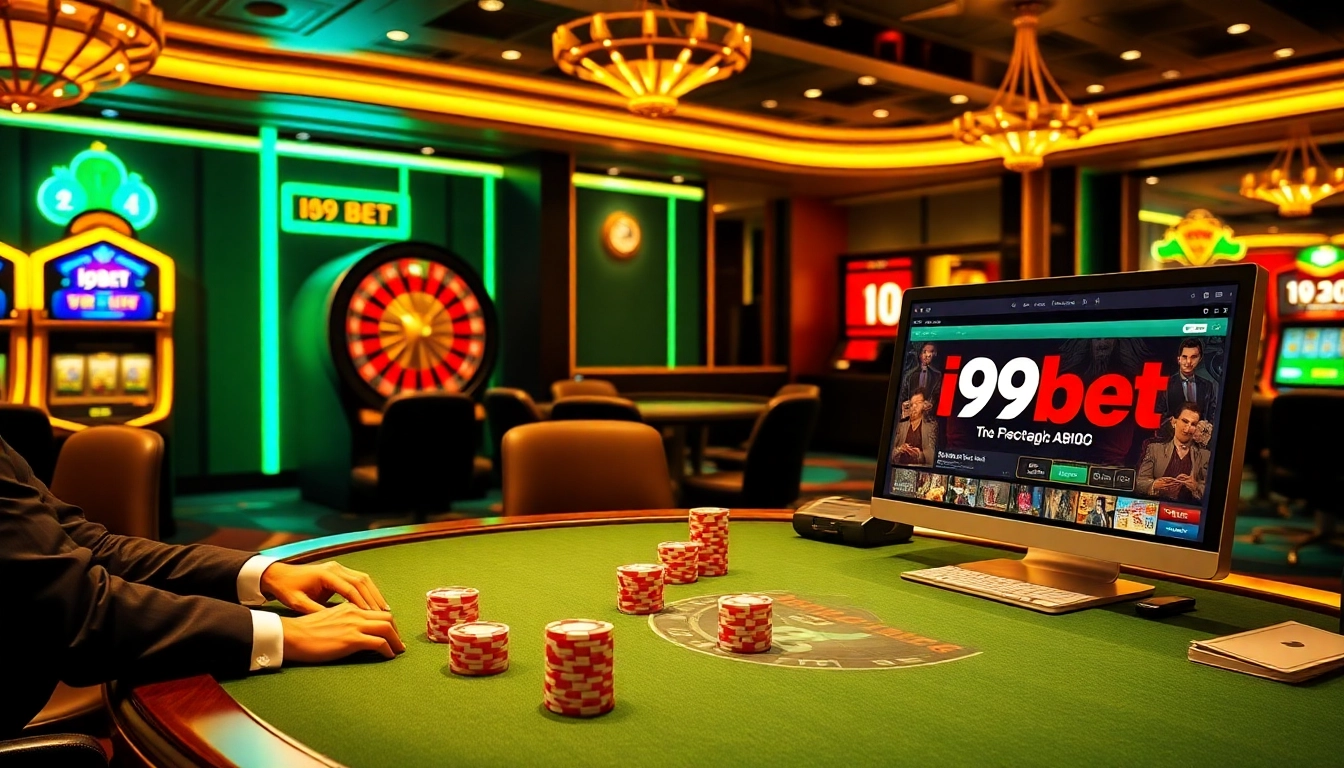 Action scene of players engaging in poker and using the i9bet platform for online gambling.