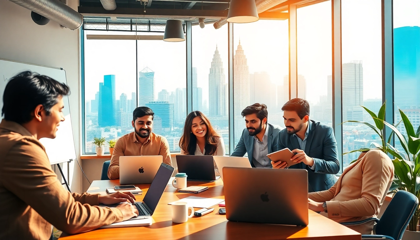 Engaged entrepreneurs collaborating in a trendy workspace showcasing startup kolkata.
