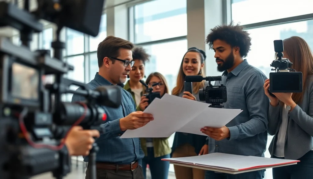 Engaging corporate video production process showcasing teamwork and advanced technology.