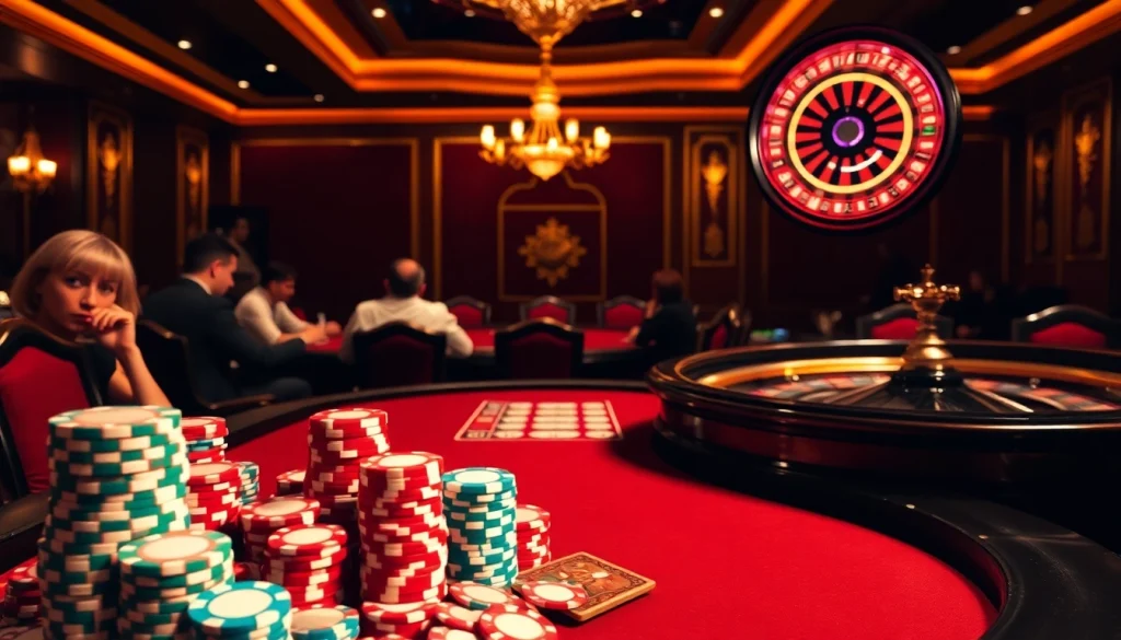 Engage with thrilling poker at https://top10nhacai.gg/, surrounded by casino excitement and lavish decor.