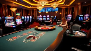 Exciting gambling scene at Trang chủ GG88 featuring poker chips and a roulette wheel.