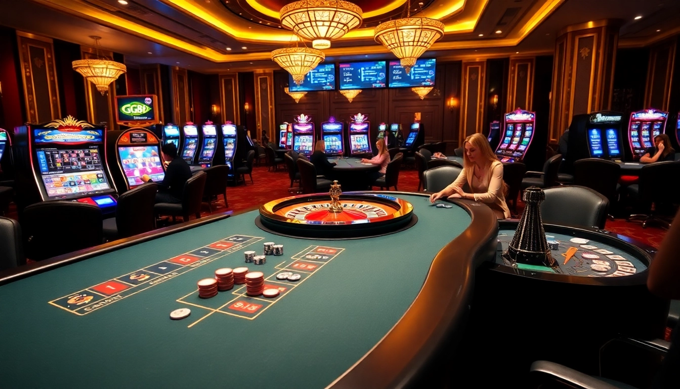 Exciting gambling scene at Trang chủ GG88 featuring poker chips and a roulette wheel.