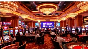Exciting gaming atmosphere showcasing Slot Gacor Hari ini with diverse gamblers at elegant casino tables.