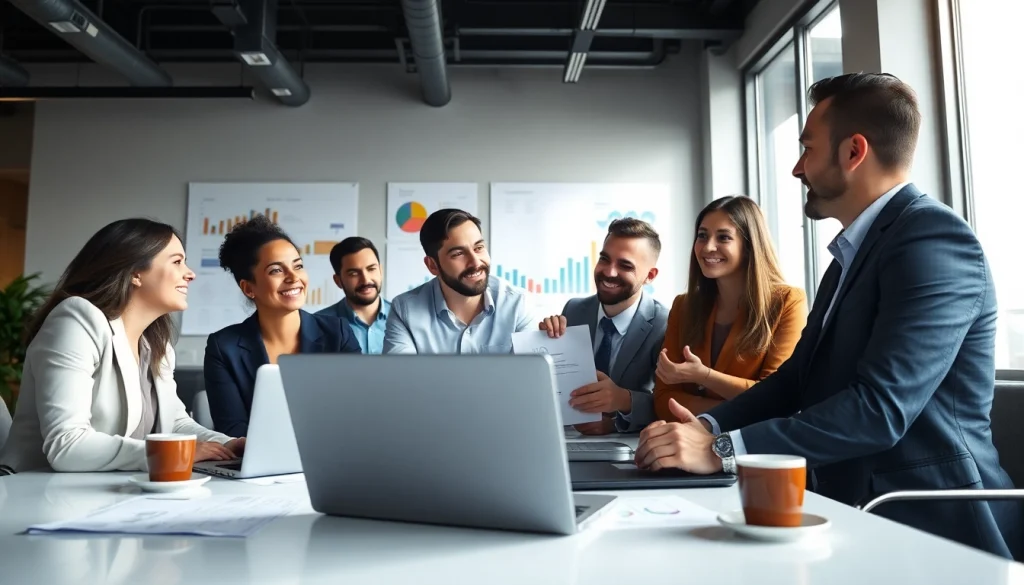 Menyusun strategi pemasaran untuk situs toto dengan tim di kantor modern.