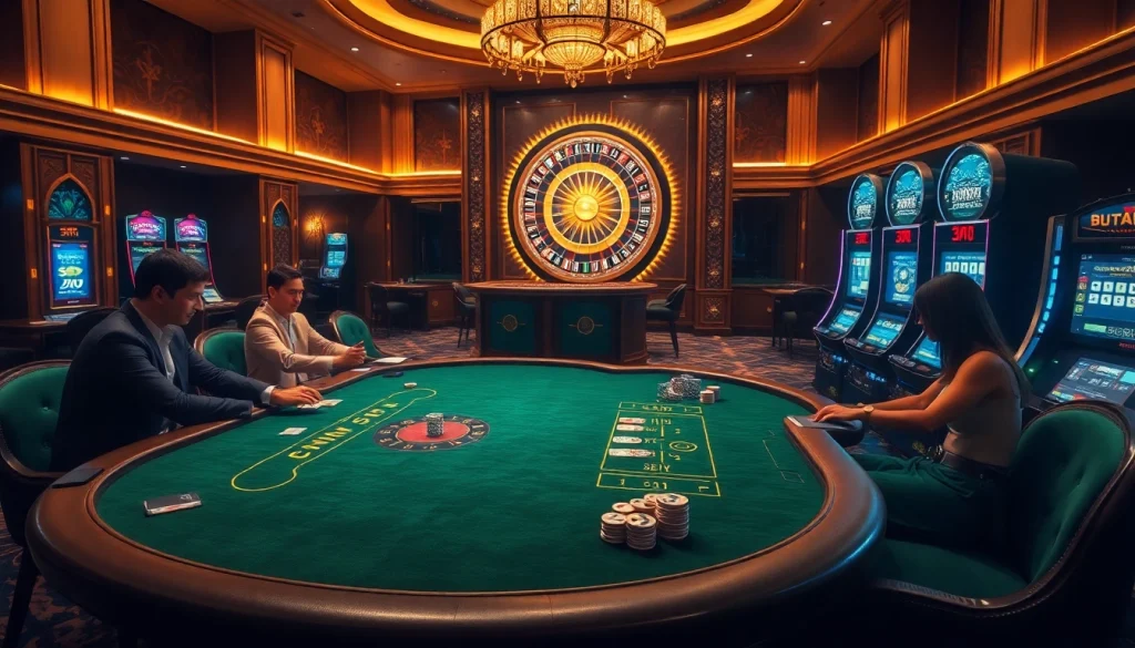 Engage in thrilling gambling experiences at Bugatti8, with luxurious casino tables and vibrant slot machines.