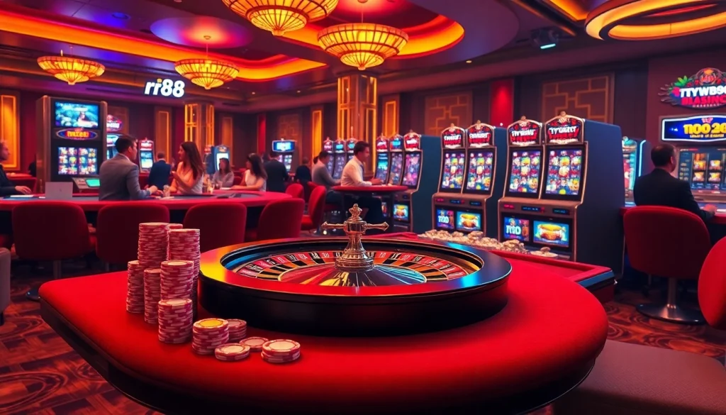 Experience the excitement of rr88 casino games with vibrant visuals of roulette, poker, and slots.