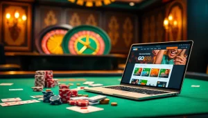 Experience thrilling online gambling with go88, showcasing vibrant poker chips and an elegant casino setup.