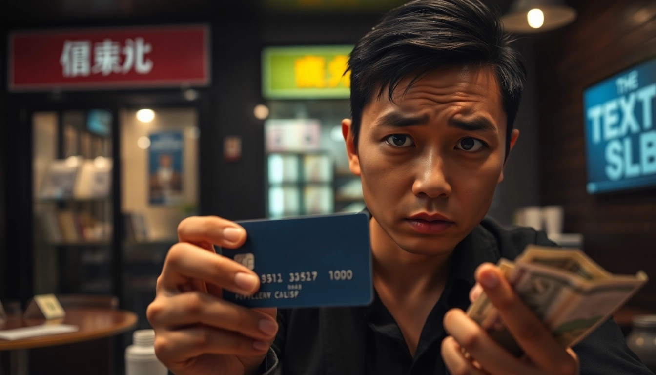 카드깡의 개념을 나타내는 사진으로 신용카드를 들고 있는 고민하는 사람