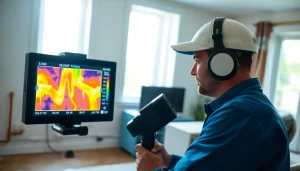 Leak Detection Specialist utilizing thermal imaging technology to locate hidden leaks in a home setting.