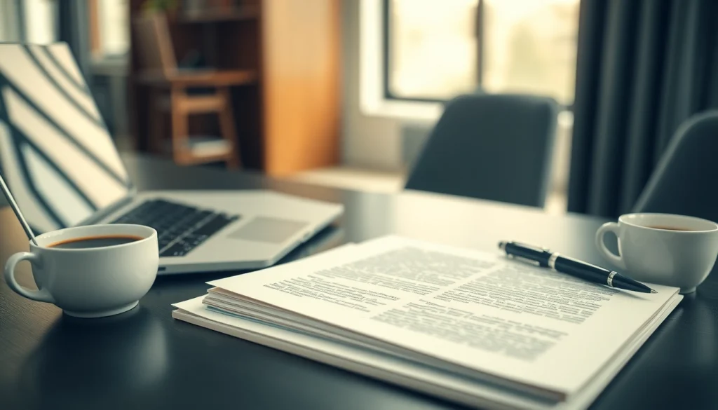 Crafting an engaging Cover Letter at a professional workspace with laptop and coffee.