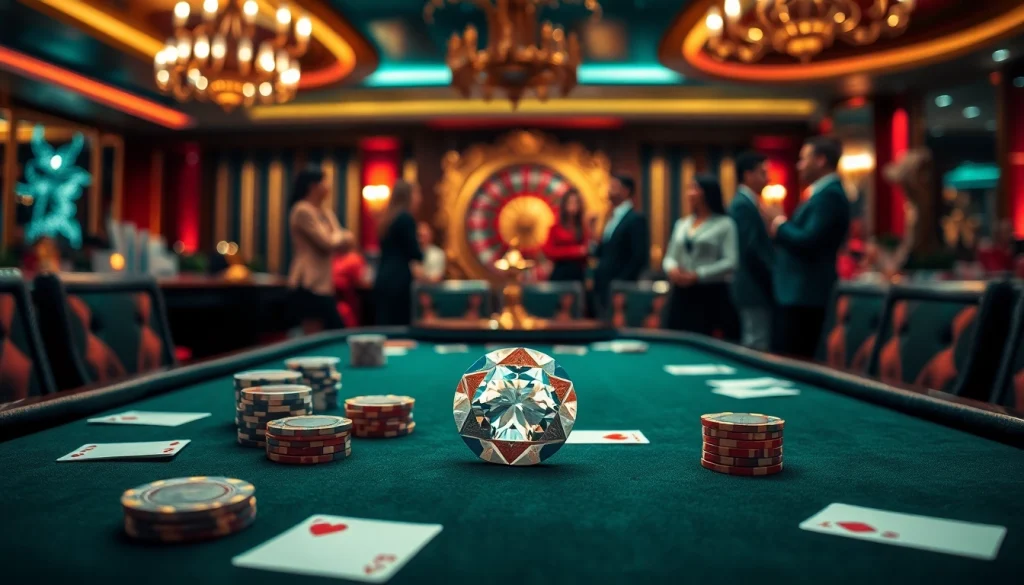 Experience the allure of a 2 Carat Diamond Price amidst a vibrant casino setting with poker chips and cards.