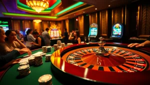Exciting scene of players at the roulette table at u888 com casino, capturing the thrill of gambling.